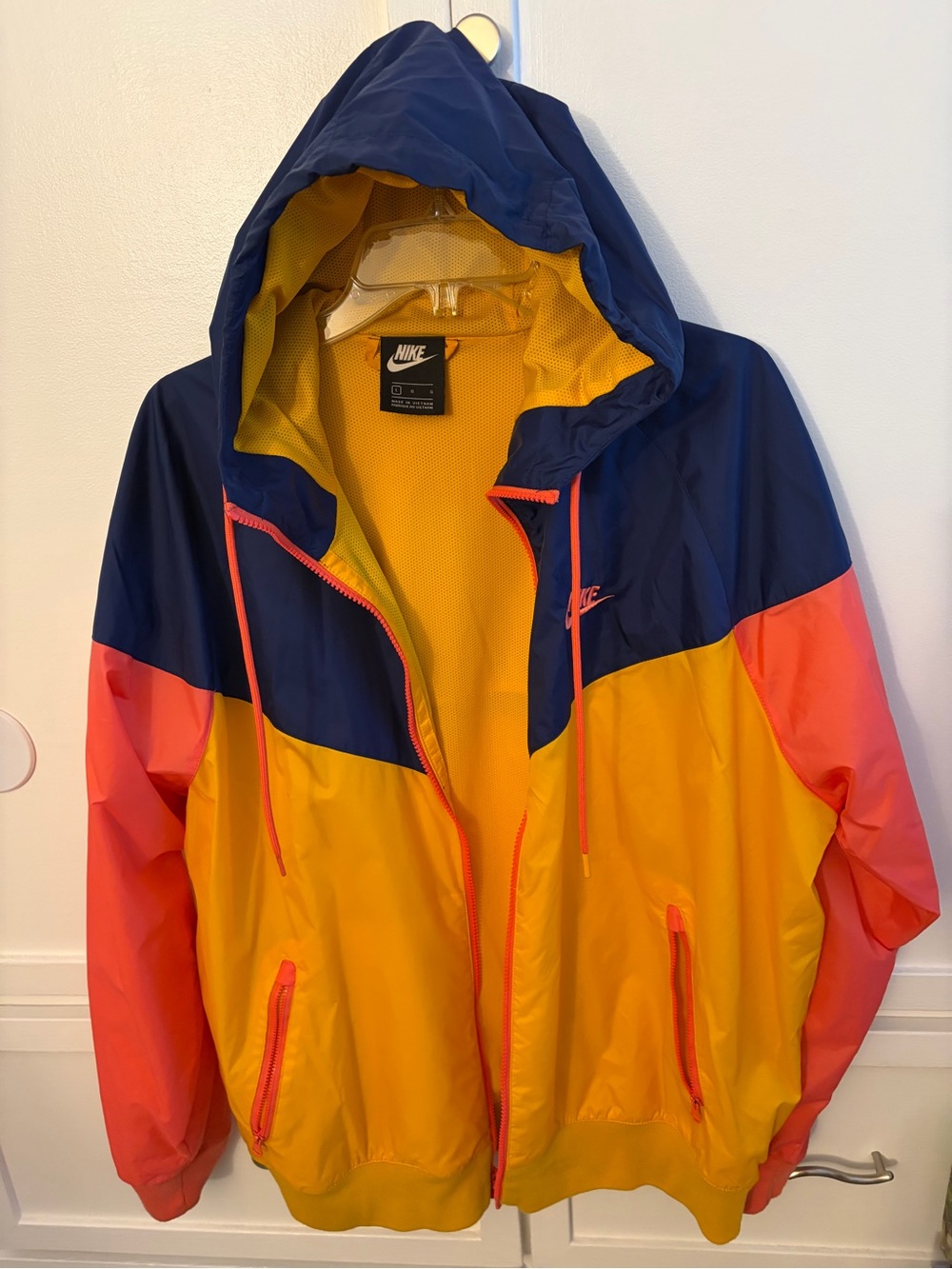 Nike Men's Colorblock Windbreaker Hoodie Jacket - Blue Gold Orange